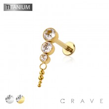 MULTI BEZEL CZ CASCADE DANGLE BEAD TOP THREADLESS (PUSH IN) IMPLANT GRADE TITANIUM LABRET SET